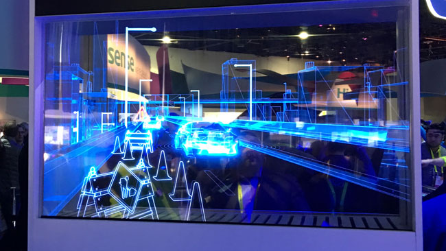 Intel CES 2017 booth showing Planar LookThru transparent OLED